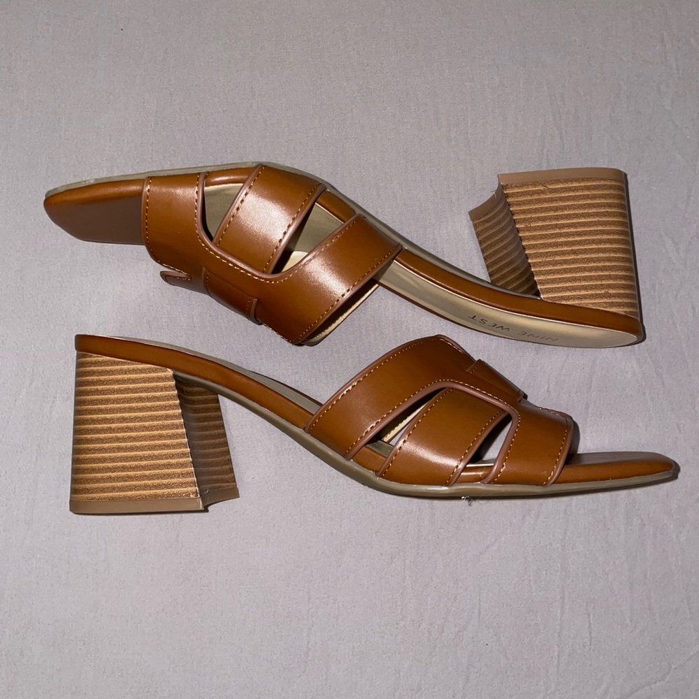 Nine West Brown Leather Slide Mules